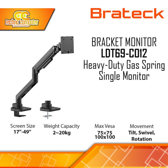 Gambar Bracket Monitor TV 17-49inch BRATECK LDT69-C012 Heavy-Duty Gas Spring Single Monitor dari Techno Computer Bali Kota Denpasar Tokopedia