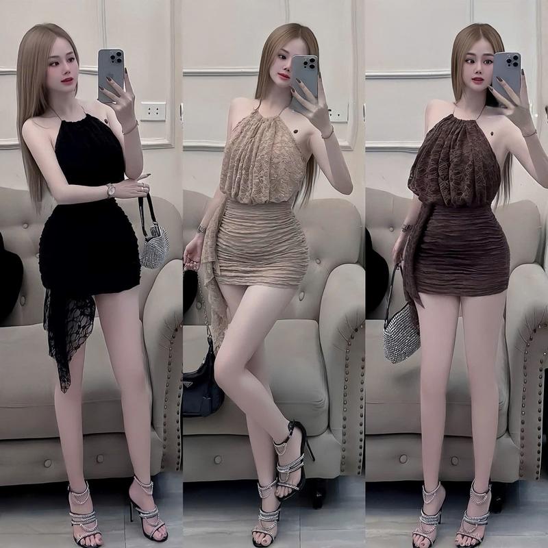 Đầm váy nữ ren 2 lớp thiết kế cổ yếm xếp ly ngực dáng body phối tua [Có Lót] sang chảnh dành cho các nàng diện đi chơi, đi tiệc.