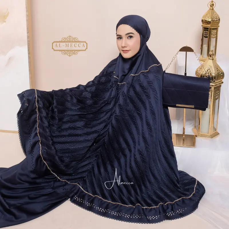ALMECCA - Mukena Dewasa Mewah Elnara Traveling 2in1 Mewah Traveling Mini Resleting Jumbo Adem Mukena Terbaru Seserahan Pernikahan Atasan Dan Bawahan Muslim 7