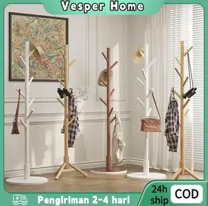 Vesper Rak Mantel/Hanger Topi / Stand Hanger Rak Gantungan Baju Kayu Multifungsi Hanger Tunggal untuk Gantungan Topi