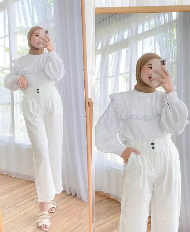 Celana Kulot Wanita Kancing Linen Crinkle Kekinian // Celana Highwaist Loose Pants Trousers - Celana Kerja Wanita Kantor - Celana Kulot Wanita 2