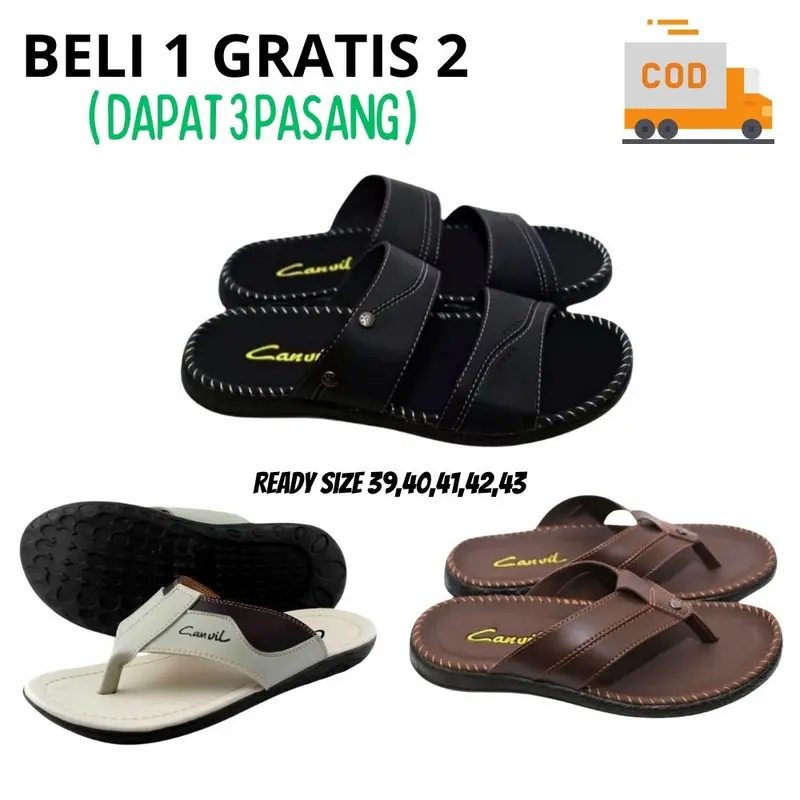 Sandal Slop / Beli 1 Dapat 3 Sandal Pria / Sandal Slop Japit Slide Slip on Cowok Terlaris Karet Flipper Jepit Kasual 3