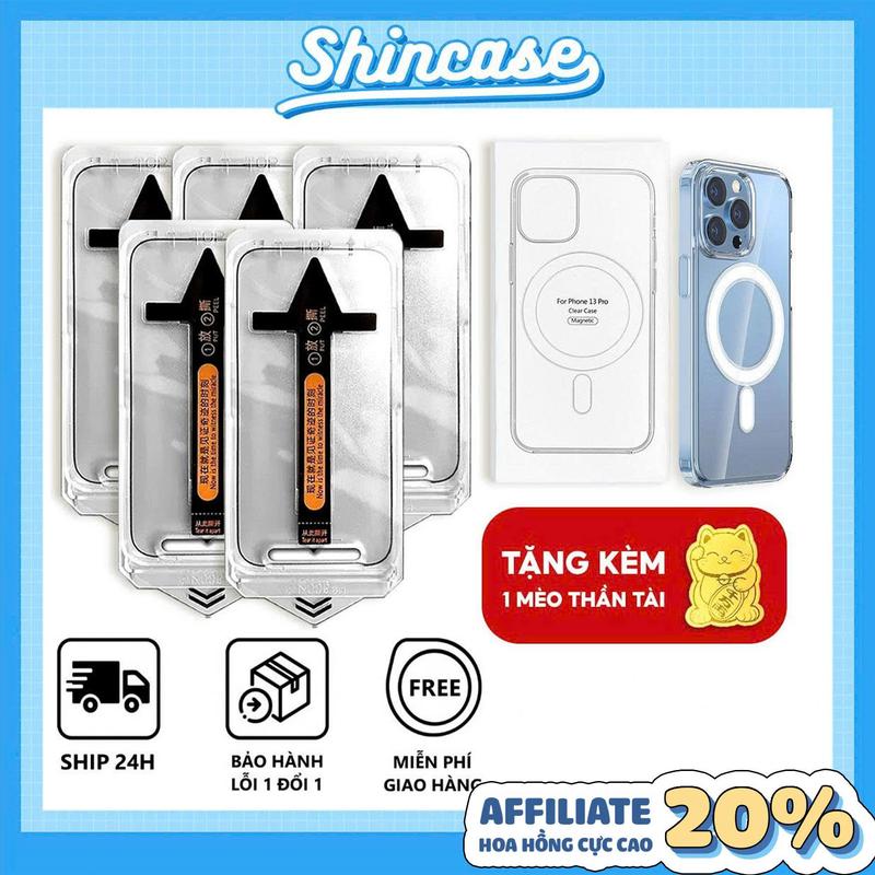 COMBO KÍNH CƯỜNG LỰC IPHONE MAGIC TRONG SUỐT KHUNG TỰ DÁN + 1 ỐP LƯNG TỪ TÍNH HỖ TRỢ SẠC CAO CẤP TẶNG KÈM MIẾNG DÁN MÈO THẦN TÀI LỖI BẢO HÀNH 1 ĐỔI 1 - SHIN CASE