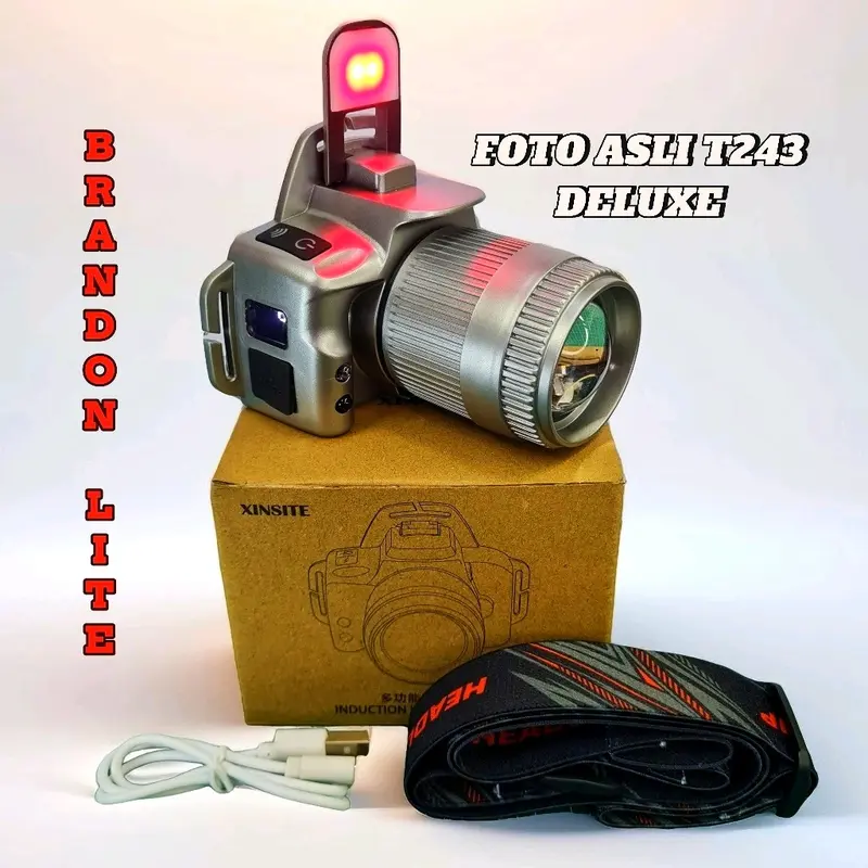 MOVTESS T243 Senter Kepala Zoom LED & Lampu Cob Merah Sensor Cerdas Digital Display Baterai Ganda 1