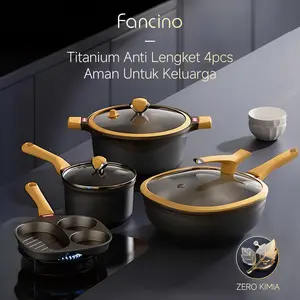 [BELI 1 SET KOMPLET]Fancino Panci Set Lengkap Titanium 4in1 - Wajan Anti Lengket, Panci Sup, [EXCLUSIVE KOKOPANCI]Panci Susu & Wajan Kecil Penggorengan, Cocok Untuk Masak Sehari-hari Dan MPASI, Bebas PFOA & Lapisan Kimia