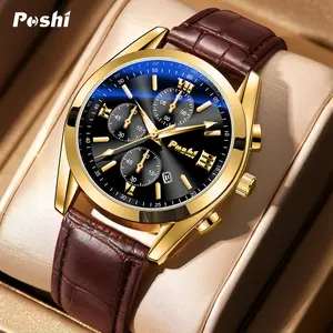 (002 Harga Telah Diganti, Cepat Beli) Jam Tangan Pria Kulit POSHI PS926 Kuarsa Olahraga Fashion Bisnis Santai dengan Fitur Kalender - Watches