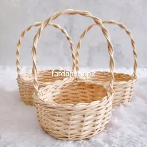 Keranjang rotan bulat mini tangkai ukuran 10cm dan 15cm bisa untuk buah dan tabur bunga