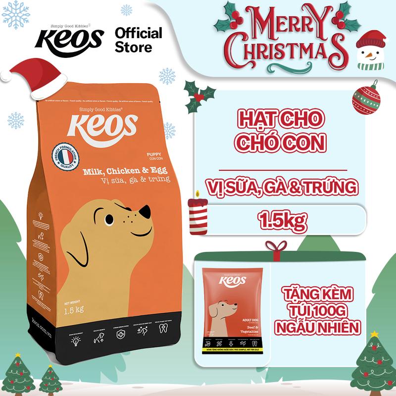  Thức ăn hạt cho chó con Keos vị Sữa Gà & Trứng giàu DHA & Omega 3-6  400g   1.5kg  