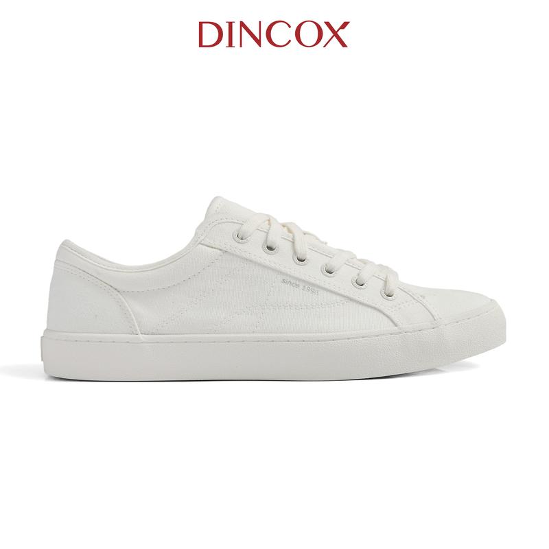 Giày Sneaker Nam Nữ Dincox E18 White Vải Canvas Đế Bằng Giày Trắng Đi Học Đế Cao Su