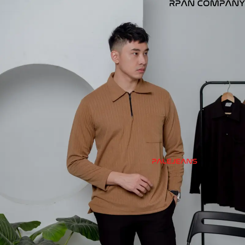 Kaos Polo Knit Pocket Lengan Panjang Motif Pria / Polo Zipper Long Sleeve Knit Fabric / Kaos Tangan Panjang Saku Modern Fit. 6