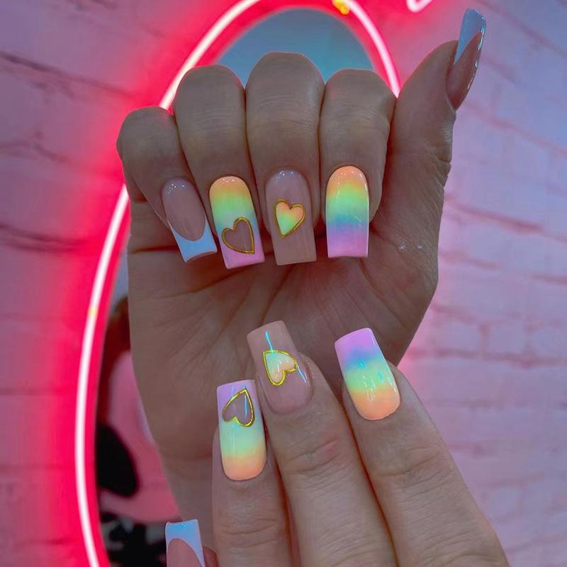 Product Introduction of [Glue Included] Stylish and Shiny Medium-Long Detachable Handmade Square False Nails [24-Piece Set] 20