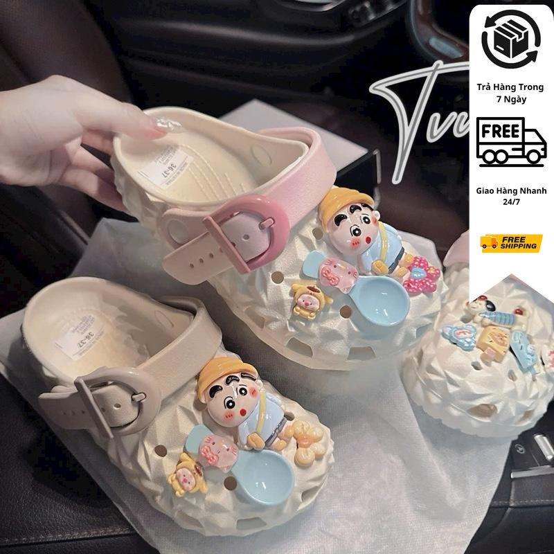 TV008(N1)_Dép nhựa sục nữ quai khoá hoạ tiết 3D sầu riêng| Nhựa EVA Siêu Nhẹ ,Chống Trơn Trượt,Đi Nước,Đi Hằng Ngày (TẶNG CHARM)