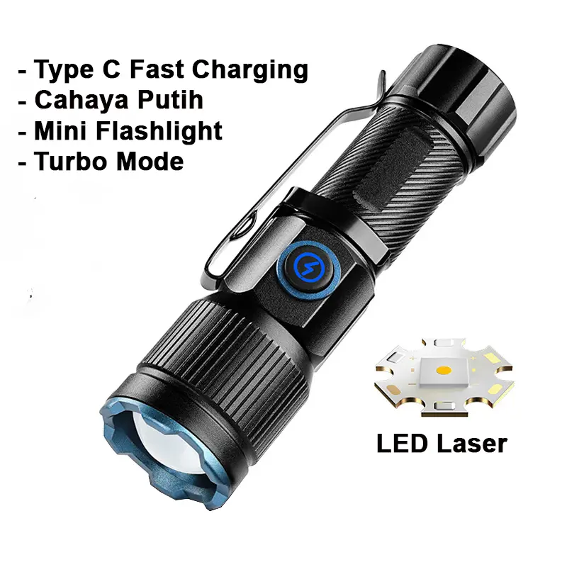 Senter Mini LED Coba F604 LED Laser Putih Magnet Type-C Hiking Camping