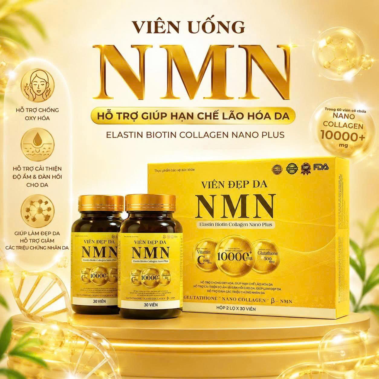 Combo 2 hộp -TPBVSK Viên đẹp da NMN Elastin Biotin Collagen nano Plus -hỗ trợ làm đẹp da chăm sóc từ gốc -hộp 60 viên(MP25a)