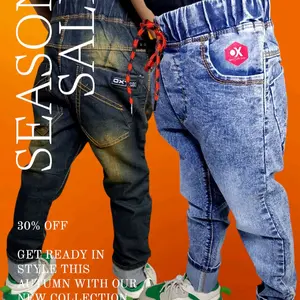 CELANA JEANS ANAK REPPAD sobek lutut Korean style jeans kids fashion 4-10th Soft stretch Panjang Katun dengan Laki-Laki