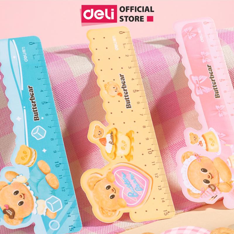  Thước kẻ gấu bơ ButterBear x Deli xinh xắn 15 Cm Deli - Thước kẻ họa tiết dễ thương tỷ lệ đo chuẩn xác phù hợp cho học sinh 