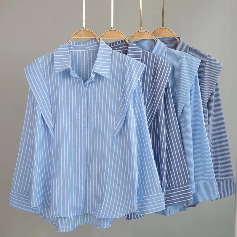 Kemeja salur stripe korean style Size L XL pakaian wanita terbaru| tyile wanita kekeinian | atasan wanita trand masakini | bisa cod blouse ruffle