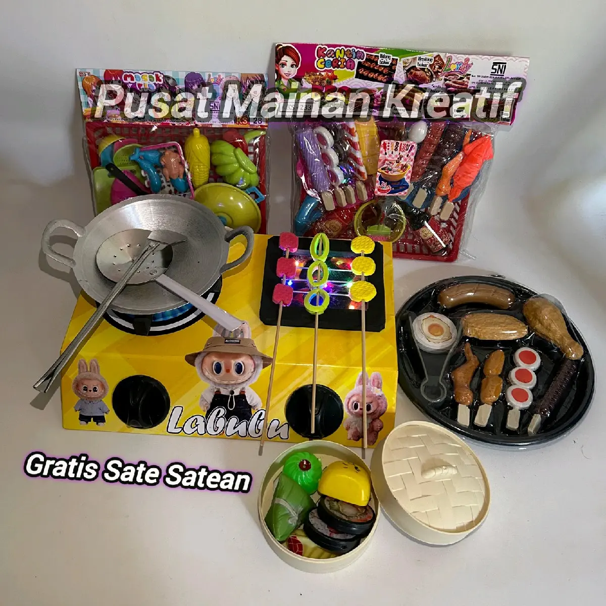 Mainan Set Kompor Lampu Led LABUBU Set Masak Set Kitchen Mainan Anak