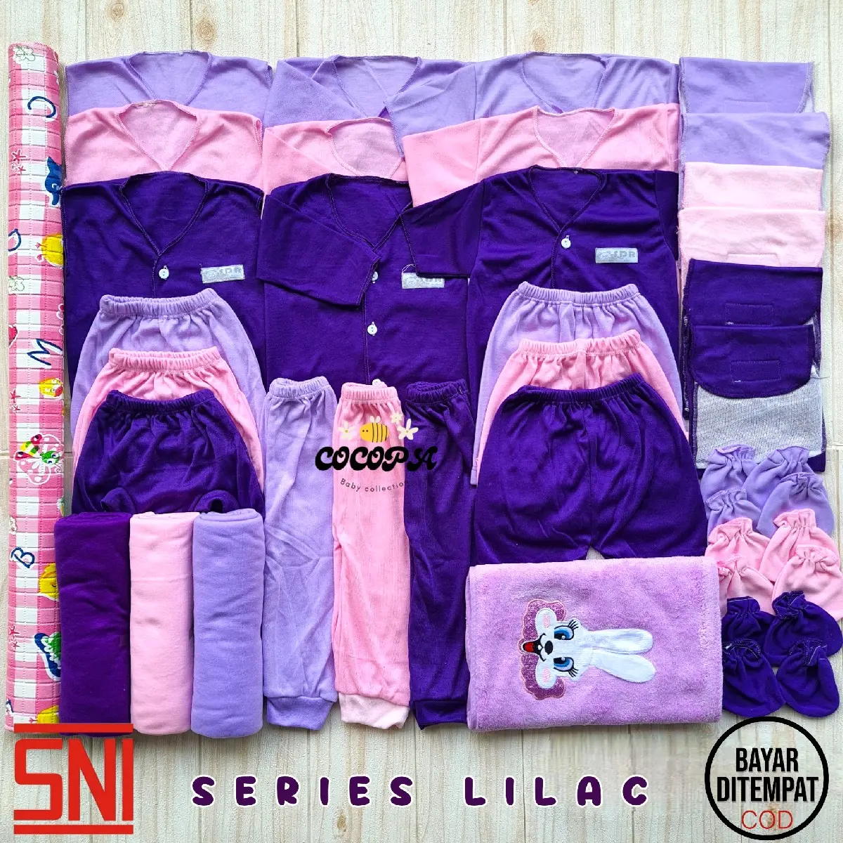 COCOPA BABY Paket 41PCS Paket Brojol Paket Lahiran Lengkap Baju dan Celana Bayi Baru Lahir New Born Cewek-Cowok Paket Hemat Bayi Baru Lahir Series Lilac Ungu/Series Baby Green Hijau SNI