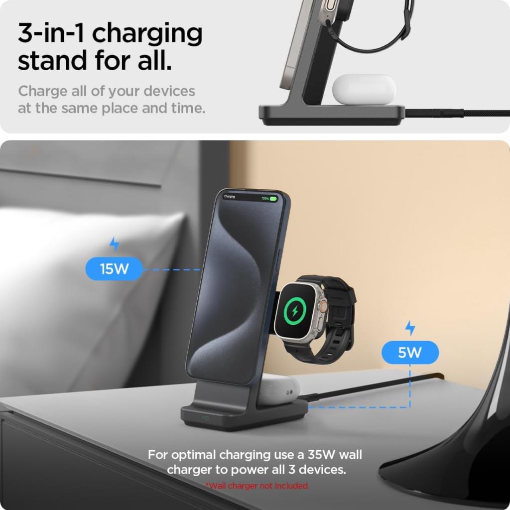 Spigen Wireless Charging Stand Magsafe 3 in 1 OneTap Pro 3 S3118W - Gunmetal AMP06527