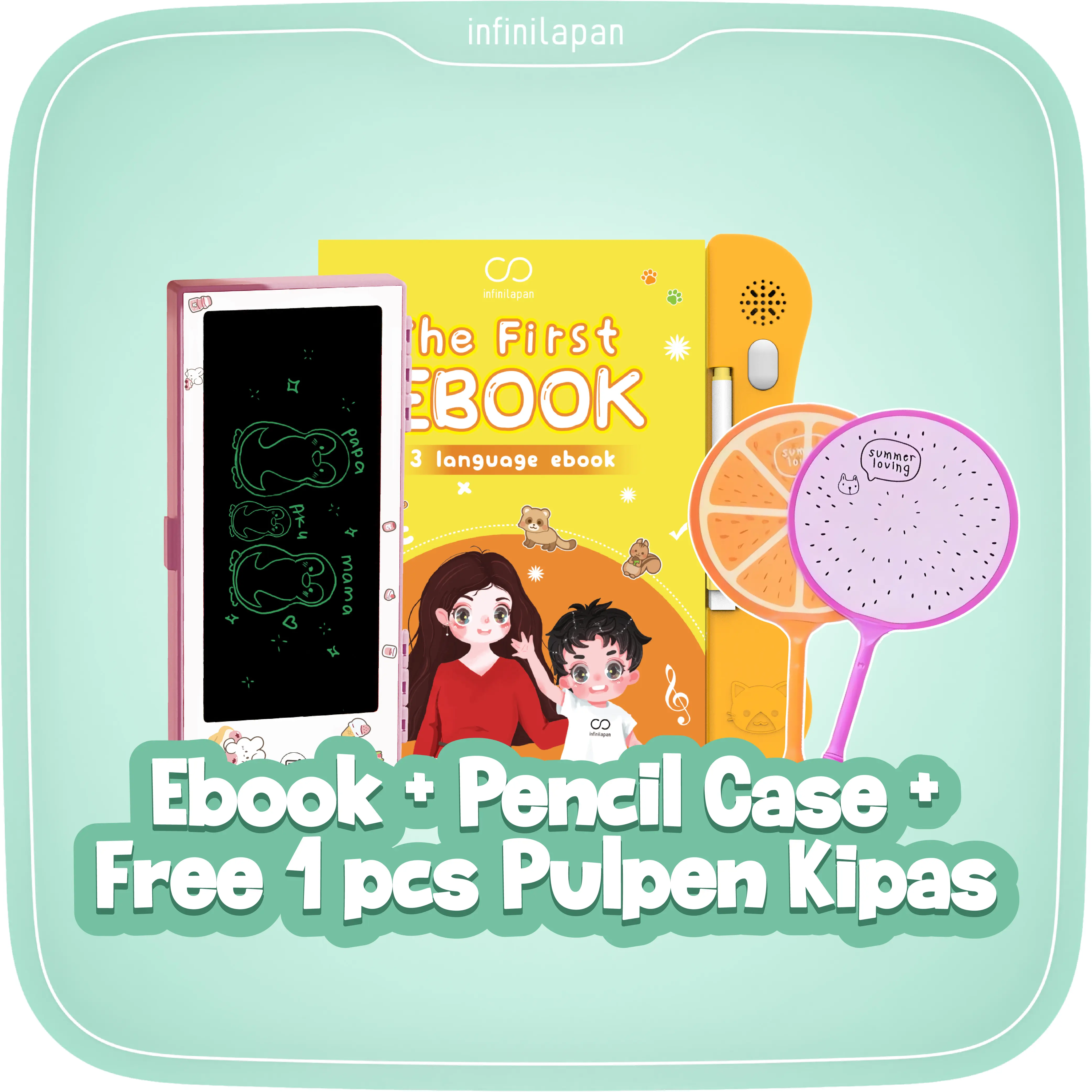 (PRODUK ASLI INFINILAPAN) BRAND LOKAL Paket Bundle Ebook+Kotak Imajinasi+Learning Card | Kotak Pensil dan Papan Coret Kreatif Anak Belajar | E-book mainan buku pintar edukasi elektronik anak buku pintar membaca Quran Toy