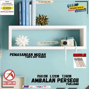 Rak Ambalan Persegi 60x22cm tempat bunga kamar mandi dalam tatakan dinding kebutuhan rumah model 2 Kayu hemat ruang ruang belajar hiasan tahan noda perhiasan garasi tahan korosi kamar tidur