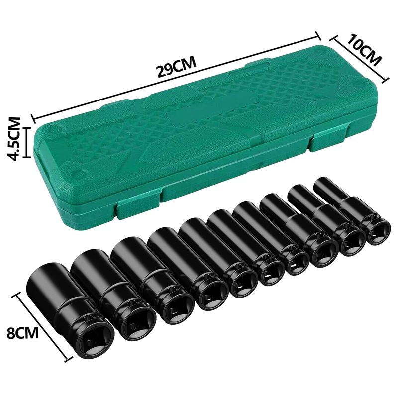 Impact Socket Set 1/2 Inch Drive 10PCs, 10mm-24mm Mertic Automotive Trucks Tractors Engines Repairing DIY Mechanic Tool ;Impact Deep Socket Set 10Pcs 10-24mm Durable Reliable Drive Cr-Mo Steel for Professional Repair DIY Tasks with Carrying Case 5