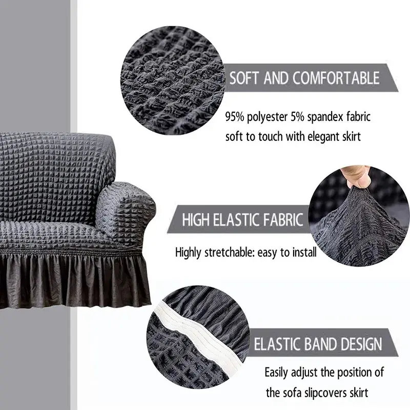 Bọc Ghế Sofa vải thun Thông Dụng 1 2 3 4 chỗ ngồi, Co Giãn Seersucker, Thích Hợp Cho Phòng Khách Vỏ Gối 4