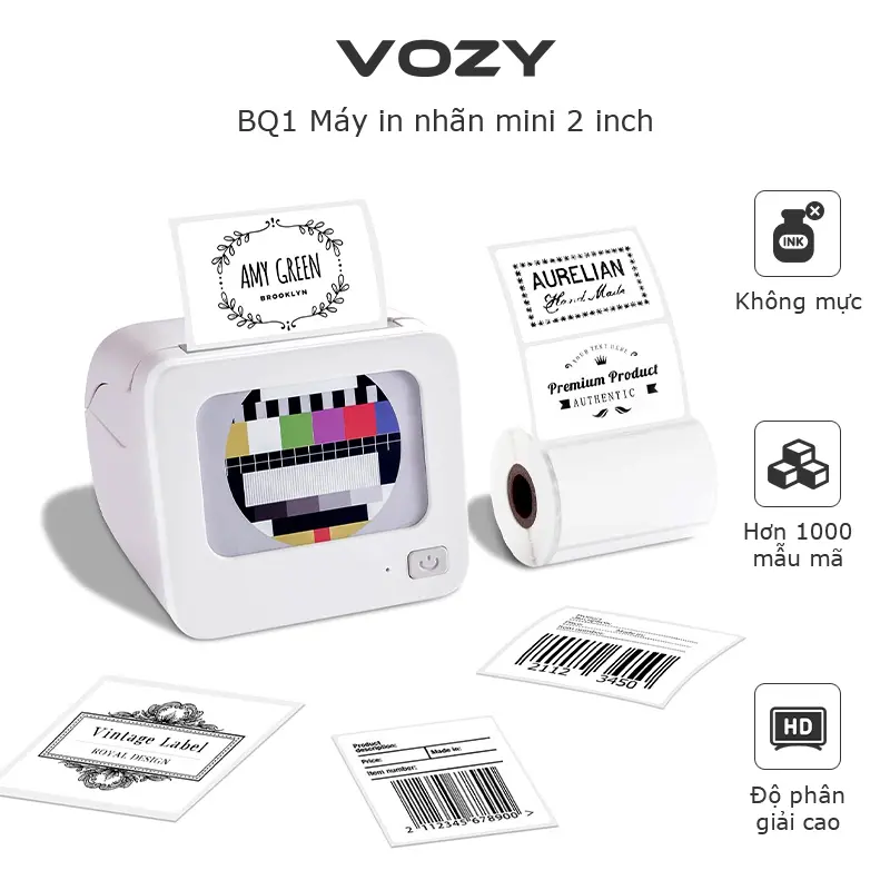 Máy in nhãn VOZY-BQ1, máy in nhiệt Bluetooth di động, thẻ giá nhỏ, nhãn dán, logo