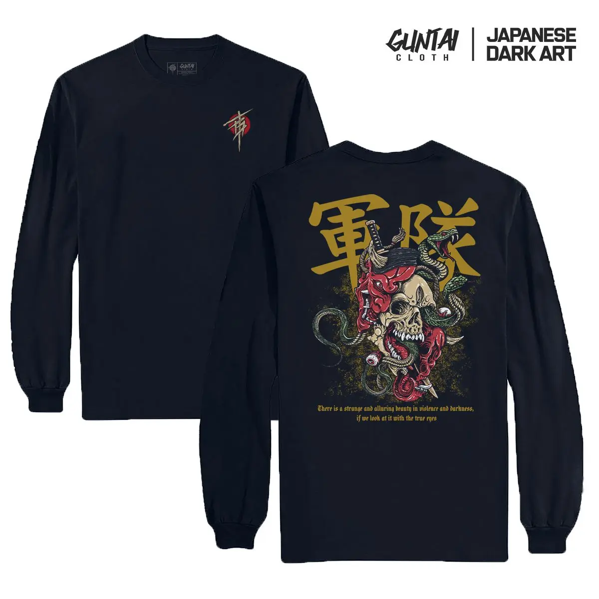 Longsleeve Kaos Distro Jepang Original Tshirt Pria Branded Japanese TRUE TENGU Art Guntai Cloth  Combed Kain Lembut Merah Nyaman Panjang Rib Sablon Soft Tangan