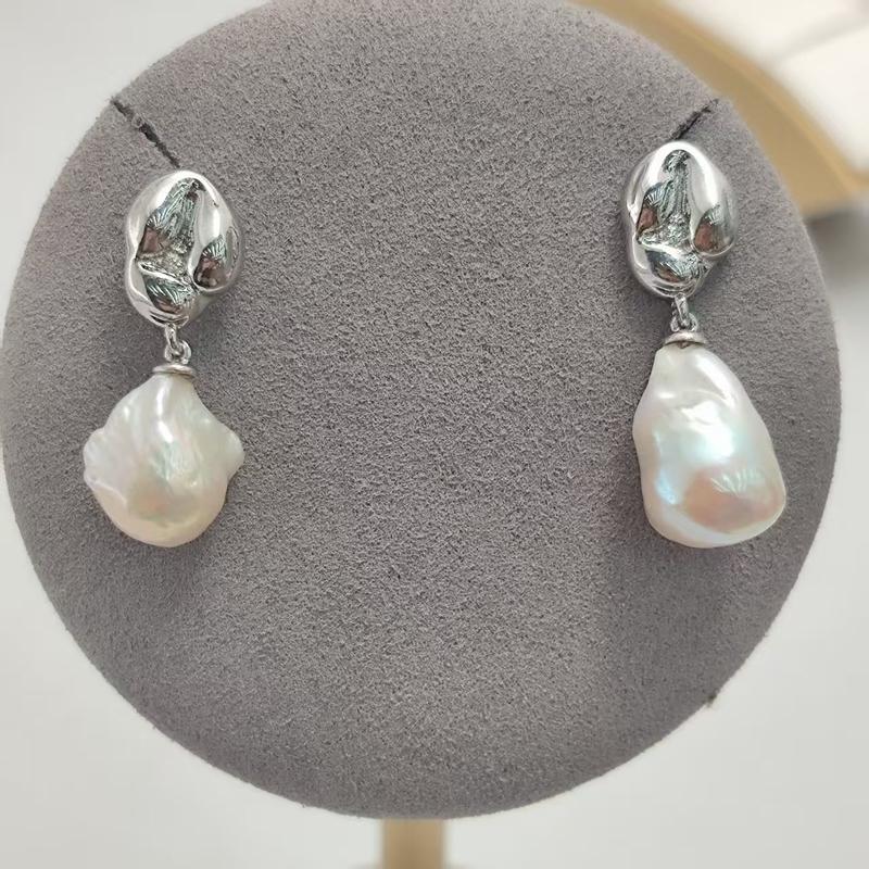 Natural freshwater pearls, baroque earrings 14-15mm SKU:GP-177 1