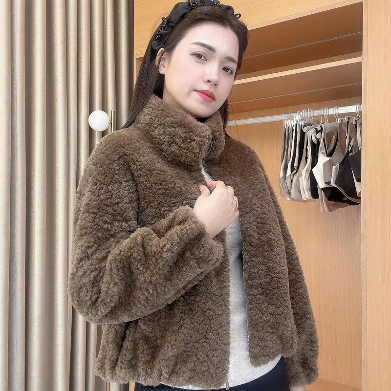 Áo Khoác Lông Cho Nữ Cổ Cao Vibe Sense Áo Lông Cừu Form Rộng VBAK011