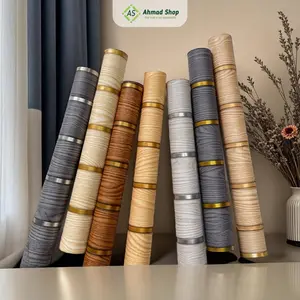 Wallpaper Dinding Kamar Tidur Ruang Tamu Motif Kayu Salur Gold Kertas Pvc