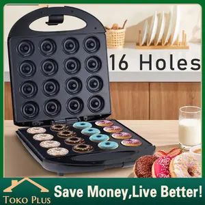 16 Lubang Donut Maker Elektrik Alat Pembuat Donat Listrik Untuk Bakery Kids Cemilan Dessert Mesin Elektrik Donut Maker Multifungsi Mesin Kue Anti Lengke Listrik Dua Sisi Donat Elektrik