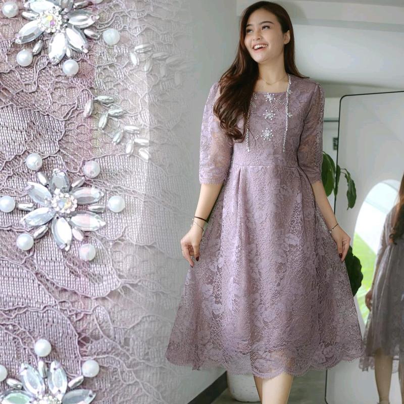 Dress Pevita Brukat Payet Mewah ILAazrshop untuk Acara Resmi - Simple dan Anggun - Formal, Baju, Mutiara, dress natal, pesta 2