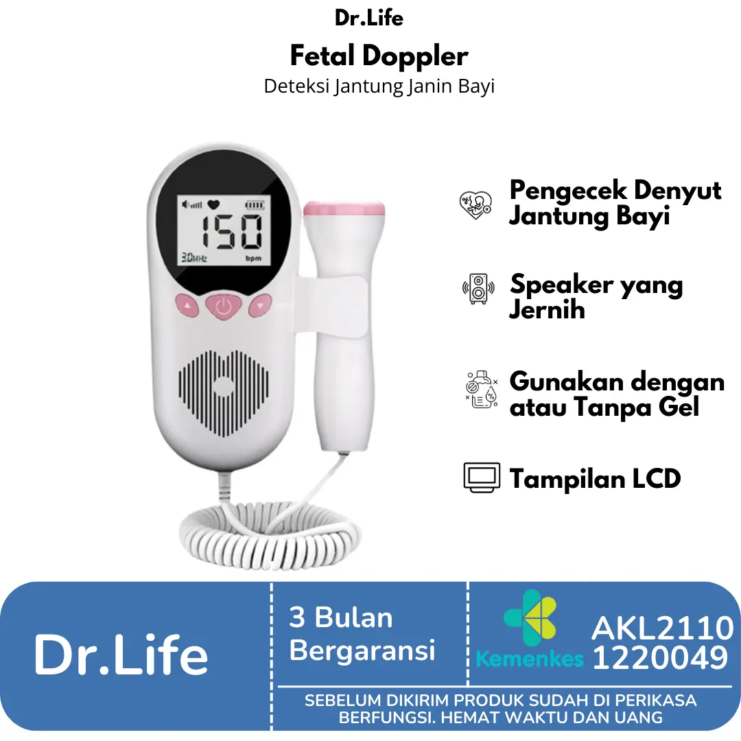 Dr.life Dopler Detak Jantung Bayi Fetal Doppler 3.0MHz Fetal Paket Doppler Alat Deteksi Janin Bayi