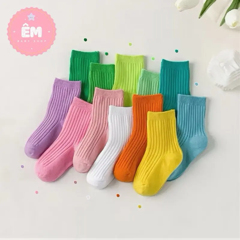 (1-12 tuổi) Tất Len Gân Cổ Cao Nhiều Màu Sắc Cho Bé Trai Bé Gái - Vớ Kẹo Cho Bé 1