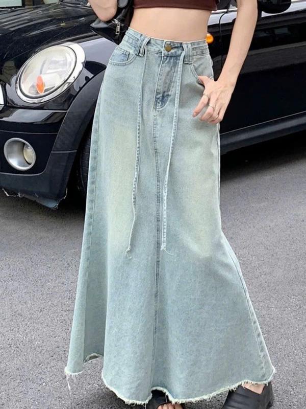 Chân váy jeans dáng dài đuôi cá kèm dây năng động thoải mái top chân váy jeans