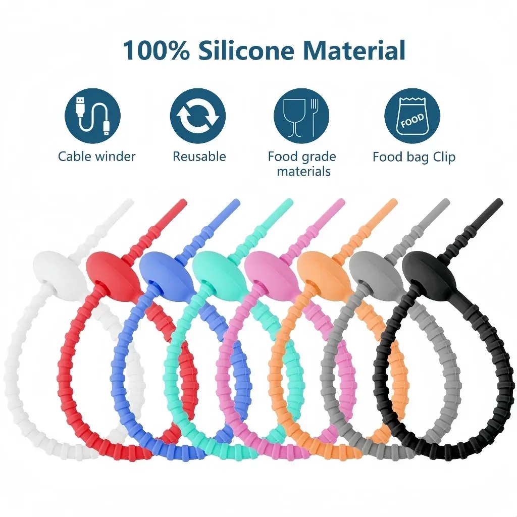 Cable Tie Silicone Multifungsi Lucu – Pengikat Kabel, Snack, Ganci, Tas & Organizer Serbaguna