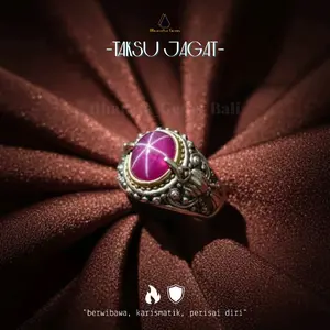 BHARATA GEMS - CINCIN TAKSU JAGAT RED STAR PIGEON CAKRA SILVER & GOLD plate 18carat - 8x10mm MEDIA CINCIN AURA STONE w/Balinese Authentic Rings