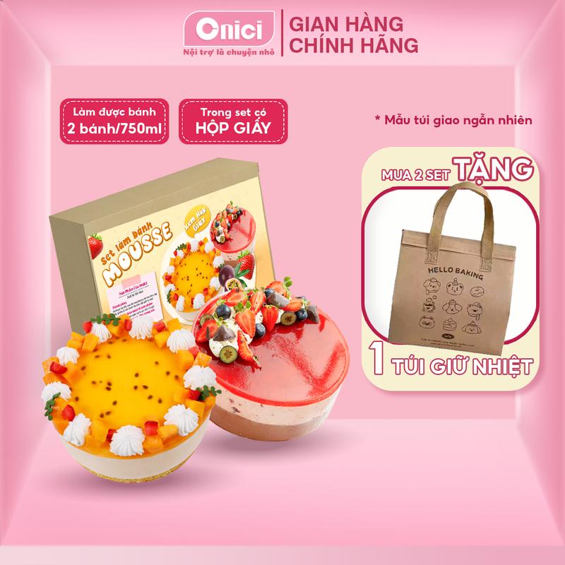  Set làm bánh nguyên liệu nấu mousse trái cây HỘP GIẤY 2 vị chanh dây dâu Bếp Của Mẹ ONICI thành phẩm 750ml bánh - Kèm công thức nấu 