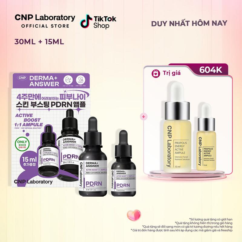 Set tinh chất PDRN căng bóng sáng da hỗ trợ tái tạo da CNP Derma Answer Active Boost Ampule 15ml+30ml