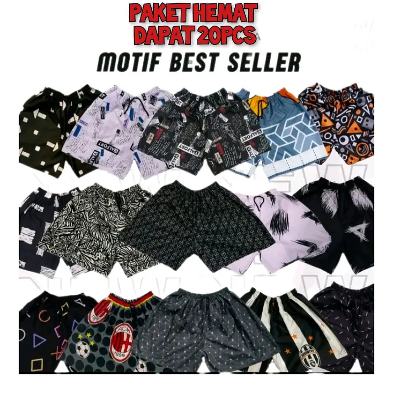 Paket Hemat 20 Pcs Celana Pendek Boxer Kolor Motif Unisex All Size - Lembut, Kotak, Katun, Panjang, Melar, Karet, Remaja, Shorts, Tidur Dewasa 0