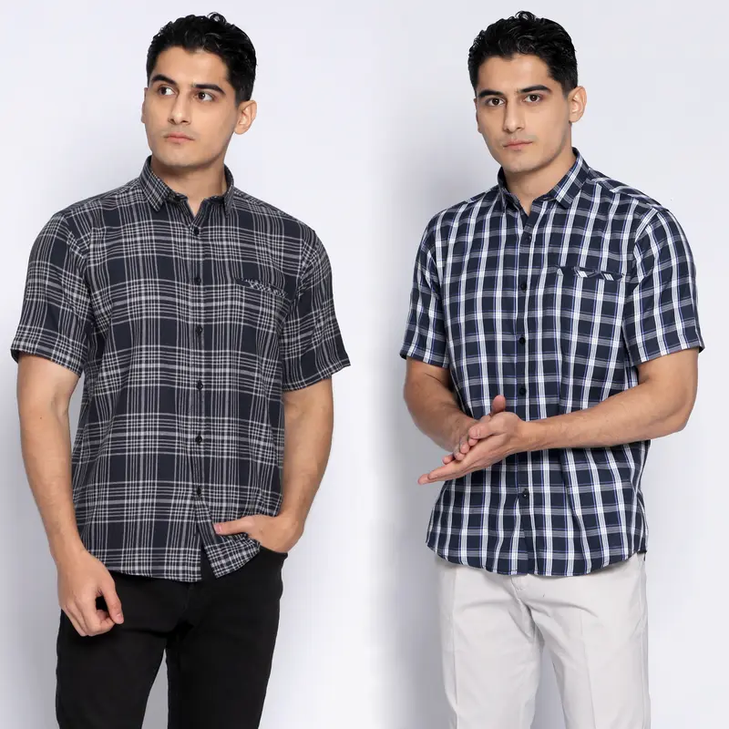 Simple Perfect Baju Kemeja Chicago Pria Lengan Pendek Exclusive Premium Motif Kotak Katun Casual 0
