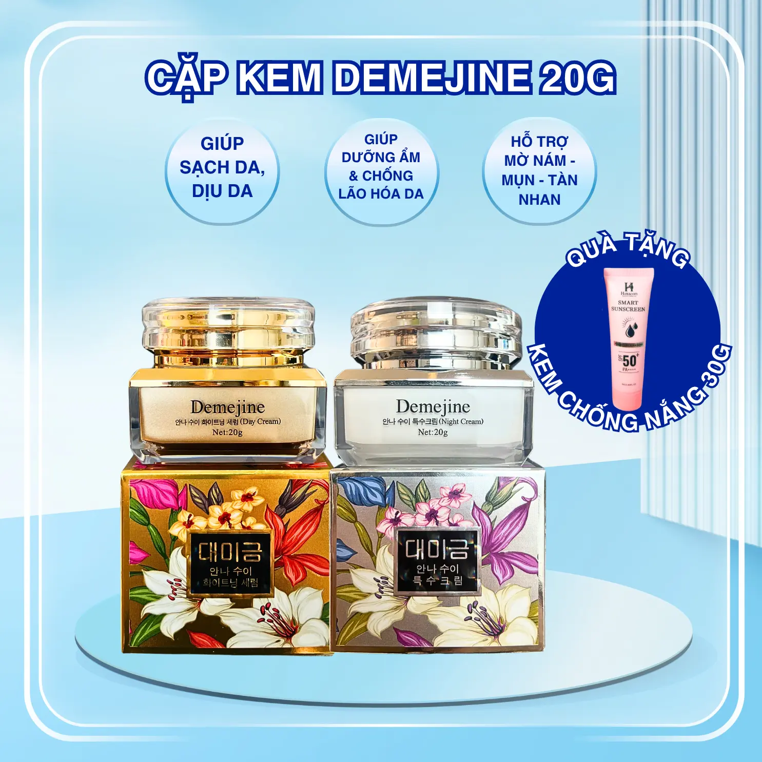Combo Kem Face Demejine Hoặc Liyapai Hỗ Trợ Da Nám, Thâm, Xạm, Tàn Nhang Chăm Sóc Da Làm Đẹp Da Nữ Tặng Sữa Rửa Mặt 30Ml Hoặc Kem Chống Nắng 30G