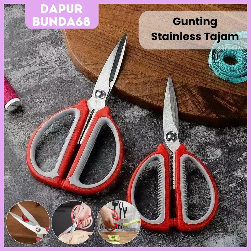DB68 Gunting Serbaguna Multifungsi Stainless Tajam Kokoh Soft Grip Gagang Empuk Anti Karat Good Quality / Gunting Dapur MultiFungsi Stainless Steel / Gunting Ikan Ayam Daging Sayur Gagang Karet Anti Karat / Gunting Dapur Kantor Kertas Serbaguna