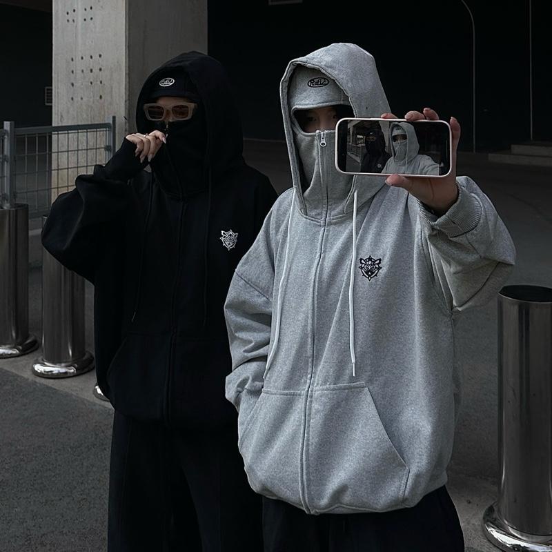 Áo Khoác Hoodie Zip Boxy Balaclava Ninja 2 Nón full face FAFIC HOODIE fullface chống nắng Thêu Logo Fa chất liệu Nỉ Cua Dáng Boxy dành cho Nam Nữ Unisex