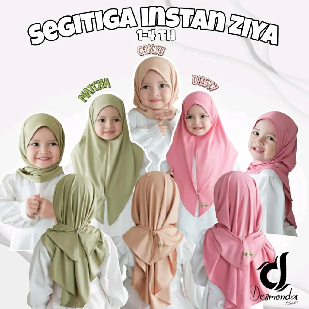KERUDUNG ANAK ZIYA/SEGITIGA INSTAN KANCING/USIA 2-5 TAHUN DESMONDA HIJAB Muslim
