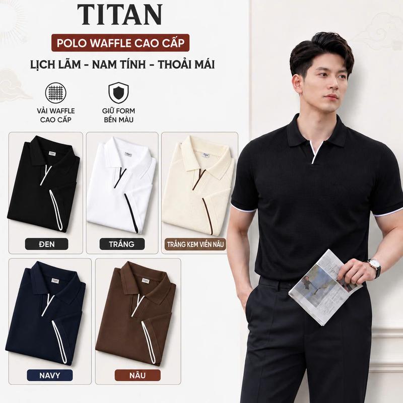 [UPDATE MÀU MỚI] Áo Polo Nam TITAN STORE Vải Waffle Cotton Cao Cấp. Dệt Tổ Ong Classic Thanh Lịch, Sang Trọng, Phối Raglan, Form Regular Fit, Định Lượng Vải 260gsm