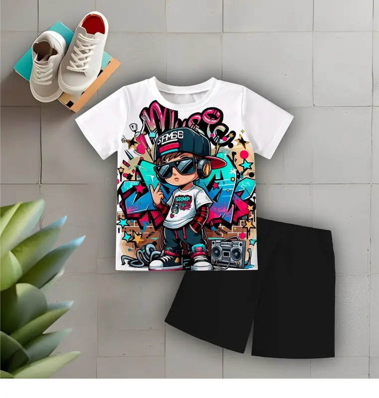 KABENOS KIDZ Setelan Kaos Usia 1-5 thn Rumahan Baju Anak Laki-Laki Hip Hop Kaos Anak Motif 0